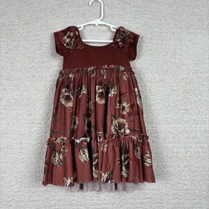 Joyfolie Mia Joy Dress Girls 3 Cinnamon Floral Rory Short Sleeve Tiered Lined
